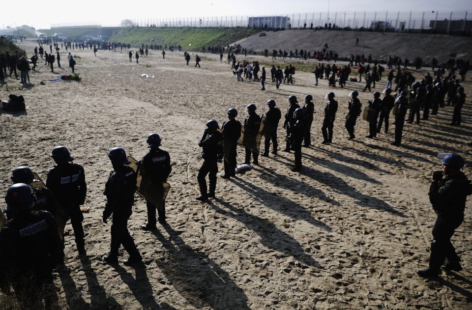  Police were seen marching into the camp earlier today