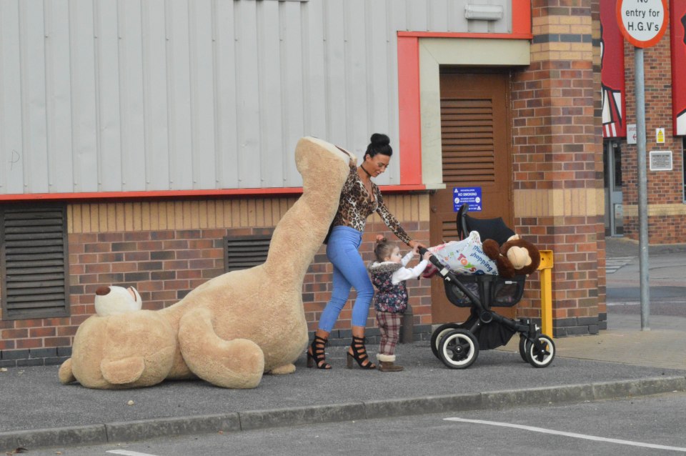  Josie started to struggle as she dragged the bear through Wakefield