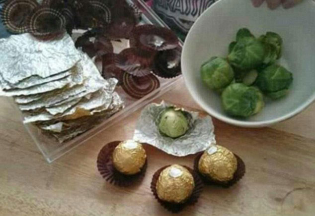  Someone else suggested putting the sprouts in Ferrero Rocher wrappers