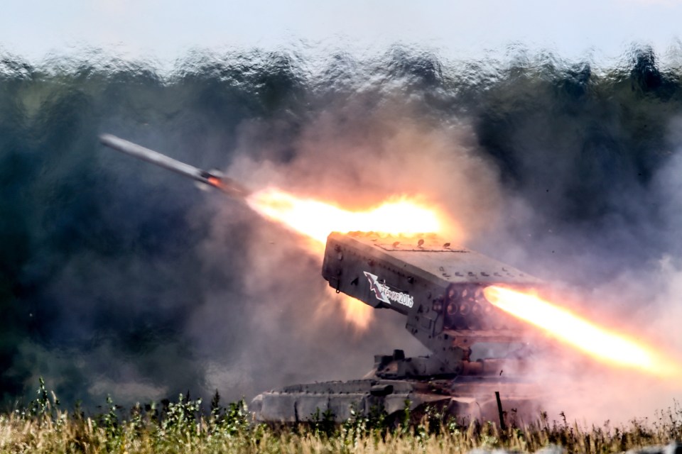  The Buratino multiple rocket launcher pictured during a demonstration of military machinery and equipment