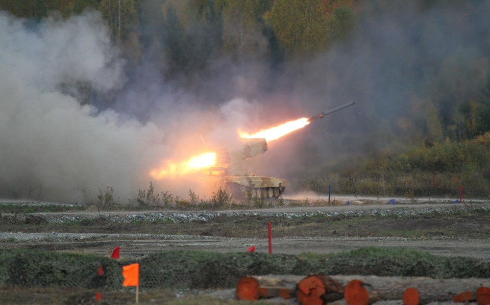  A Russian TOS-1A Buratino launches a rocket