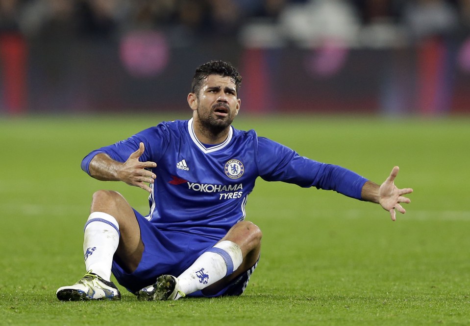 Chelsea's Diego Costa gestures during the English League Cup soccer match between West Ham United and Chelsea at the London stadium in London, Wednesday, Oct. 26, 2016. West Ham defeated Chelsea by 2-1. (AP Photo/Alastair Grant)