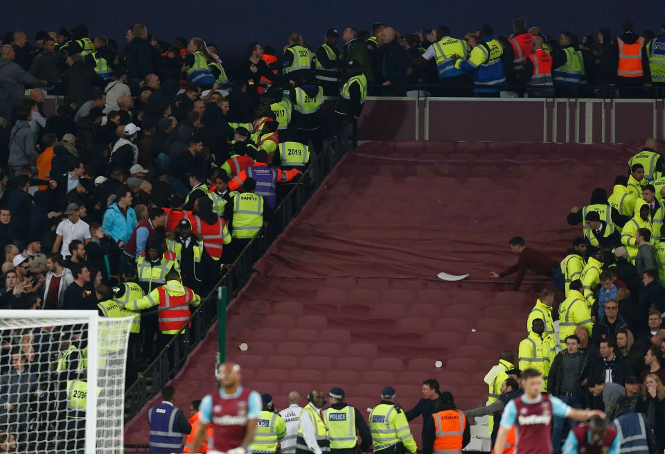  West Ham and Chelsea fans came to blows at the London Stadium