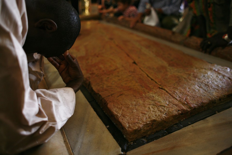  Church also holds the Anointing Stone, where according to tradition the body of Jesus was washed after it was taken down from the cross