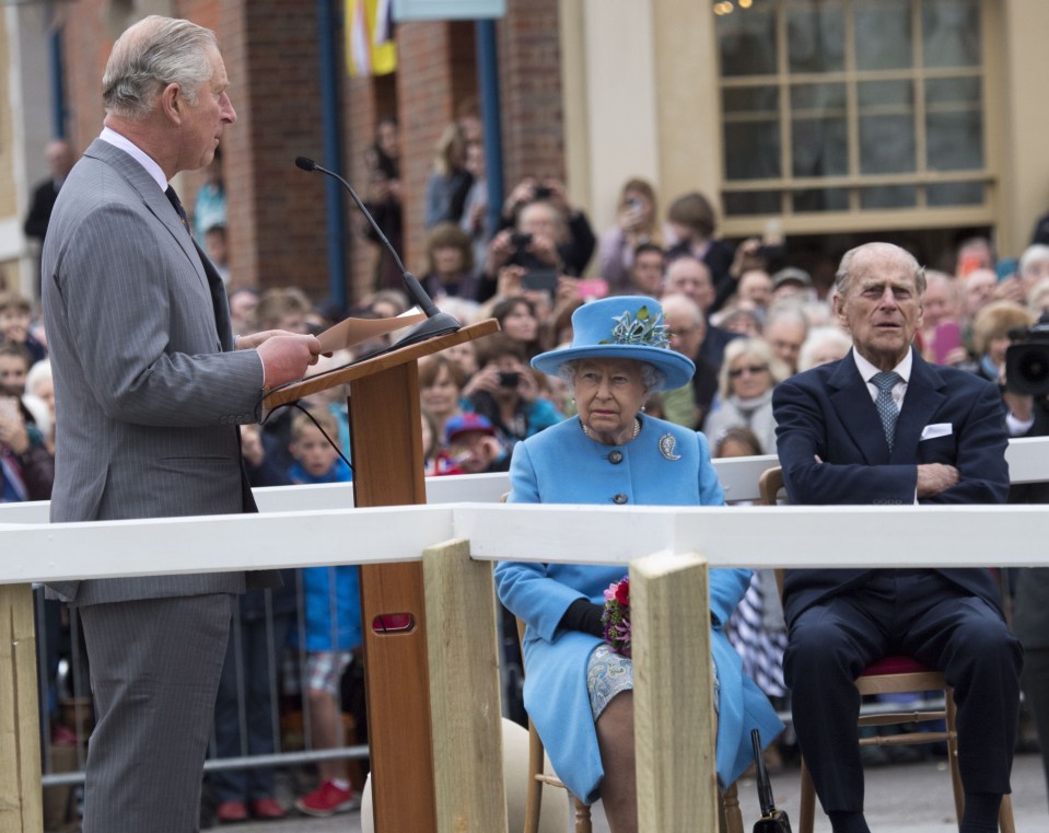  Prince Philip and The Queen look on as Prince Charles delivers a speech as the statue of his grandmother was unveiled