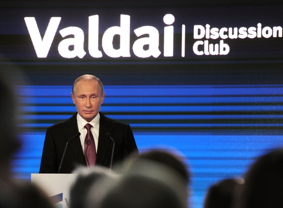  Russian President Putin delivers speech during session of Valdai International Discussion Club in Sochi