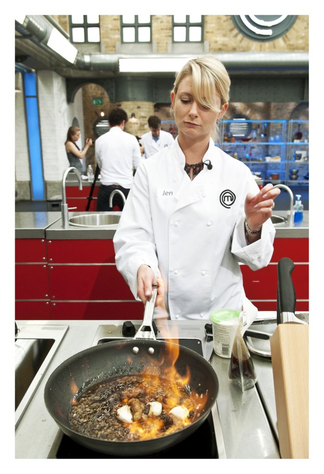  If you can't stand the heat ... Sun girl Jen donned her whites to cook ’70s classic, Steak Diane for the MasterChef judges