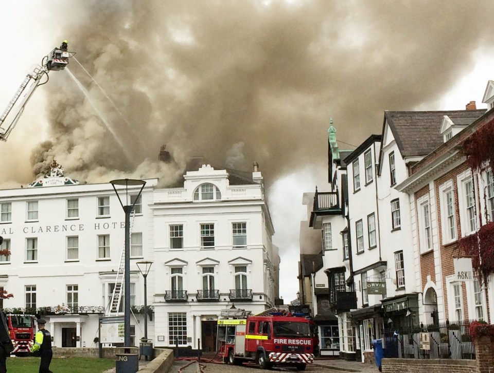 A fire has engulfed the Royal Clarence Hotel in Exeter