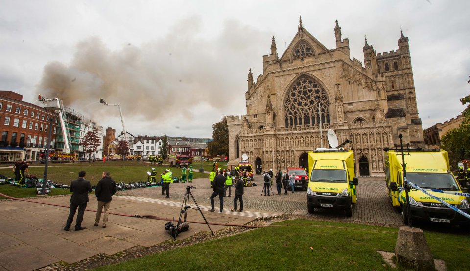 Some had worried the flames would spread to Exeter Cathedral which is not very far away