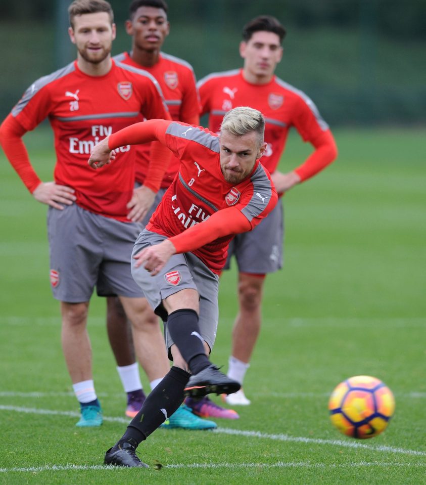  Aaron Ramsey returns to the Arsenal bench after injury