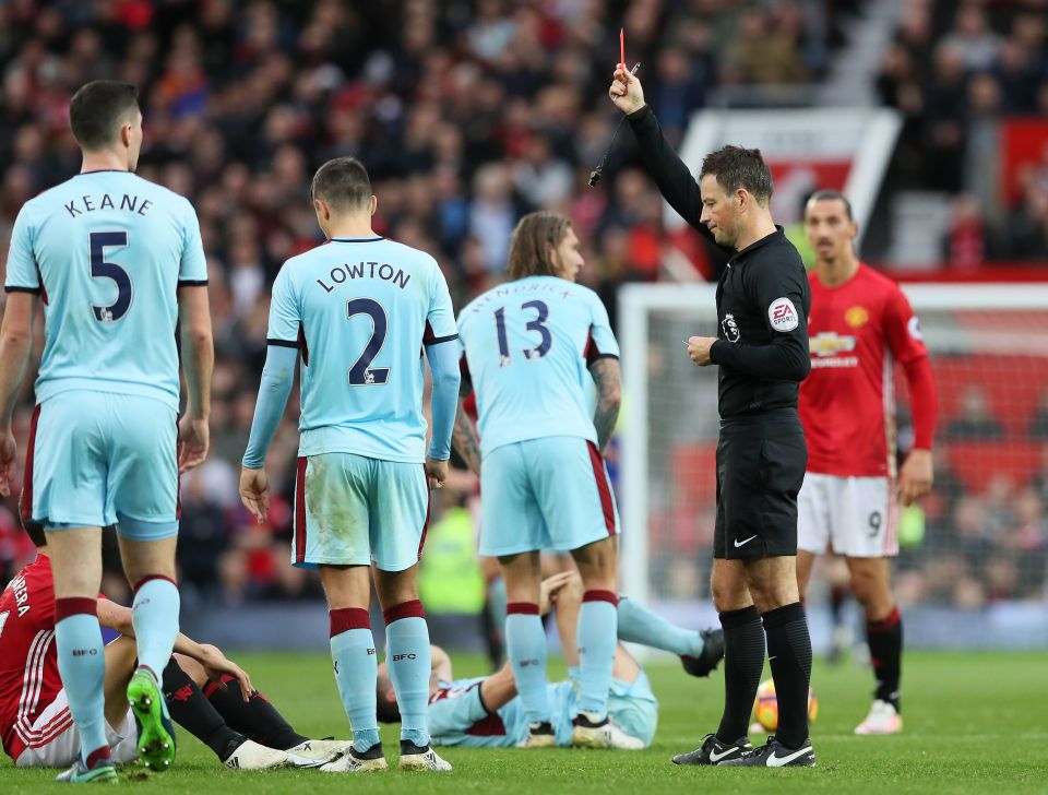  Ander Herrera was sent off for a second yellow card