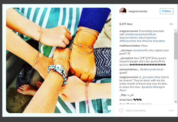  Photos from Meghan's Instagram account show people wearing 'friendship bracelets'