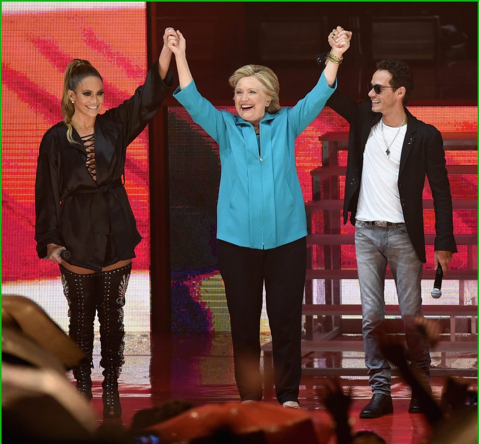  JLo, Clinton and Marc Anthony at the Jennifer Lopez Gets Loud for Hillary Clinton concert in Miami