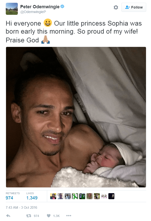  Peter Odemwingie poses with his new daughter Sophia