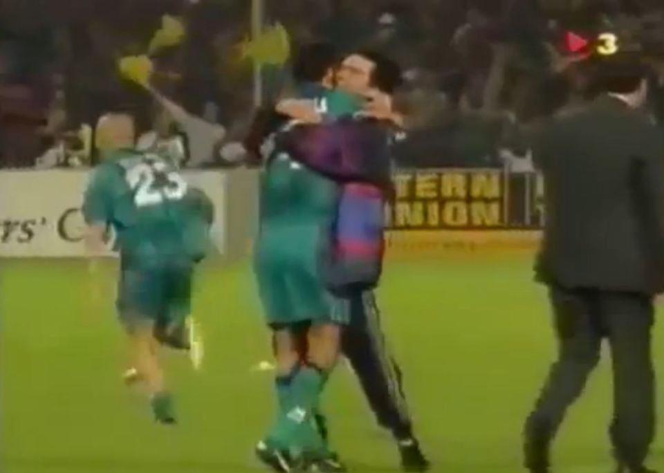  Jose Mourinho and Pep Guardiola embrace after winning the Cup Winners' Cup final with Barcelona