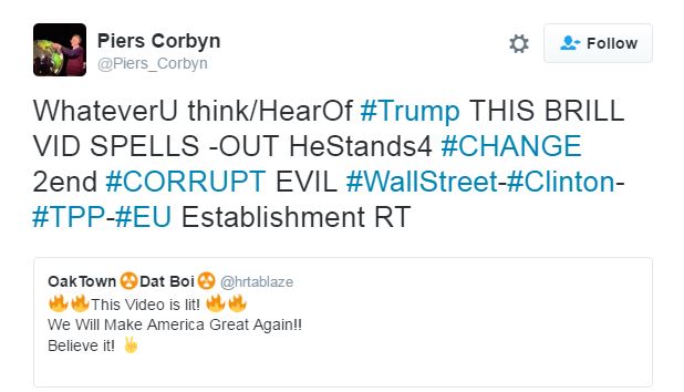  Piers Corbyn has not made a secret of who he wants to win the American presidential election