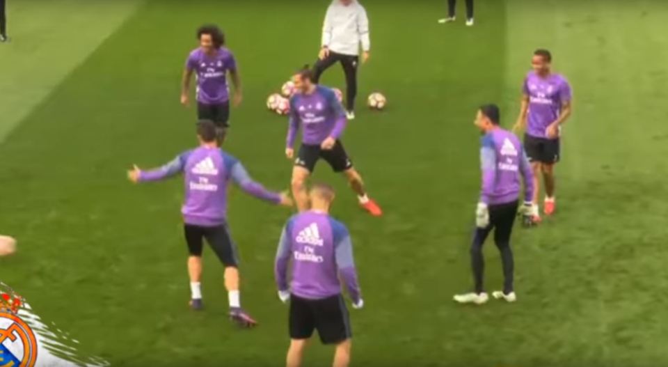  Cristiano Ronaldo throws his arms out in shock after being nutmegged by Danilo