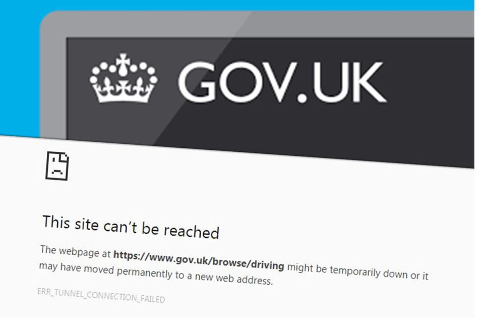  This is the error message people received when visiting gov.uk