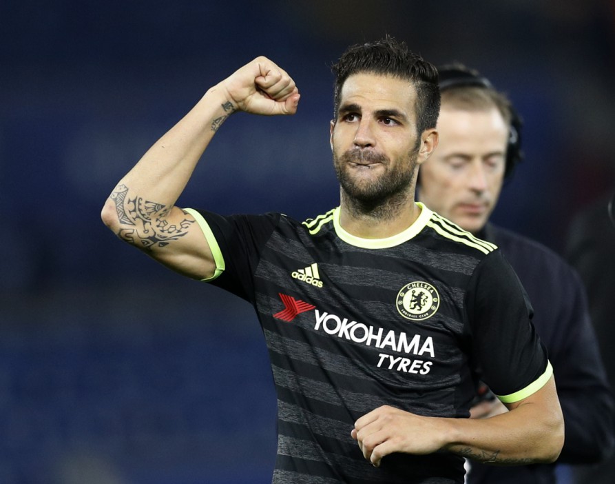 Britain Football Soccer - Leicester City v Chelsea - EFL Cup Third Round - King Power Stadium - 20/9/16 Chelsea's Cesc Fabregas celebrates after the game Reuters / Darren Staples Livepic EDITORIAL USE ONLY. No use with unauthorized audio, video, data, fixture lists, club/league logos or "live" services. Online in-match use limited to 45 images, no video emulation. No use in betting, games or single club/league/player publications. Please contact your account representative for further details.