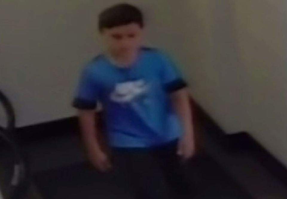  The second suspect is white with short black hair, wearing a light blue ‘Nike air’ t–shirt, black tracksuit bottoms and black shoes