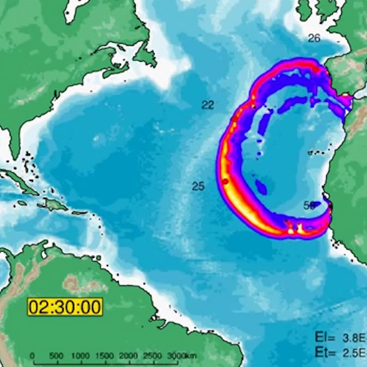  The collapse of Cumbre Viejo would cause a giant wave that would fan out across the Atlantic Ocean - hitting America, Africa and Europe