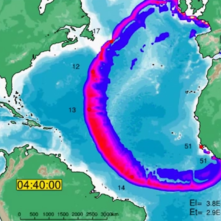  Experts predict waves as high as 100m would travel at speeds of up to 500mph, devastating coastal settlements