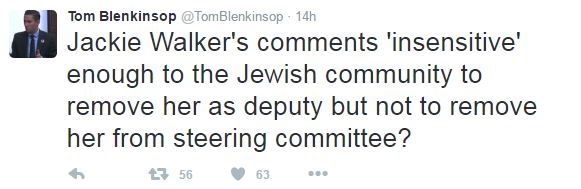  Tom Blenkinsop asks why Jackie Walker was not removed from Momentum's steering committee