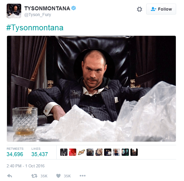  Tyson Fury depicted himself as Al Pacino's Tony Montana when cocaine allegations surfaced