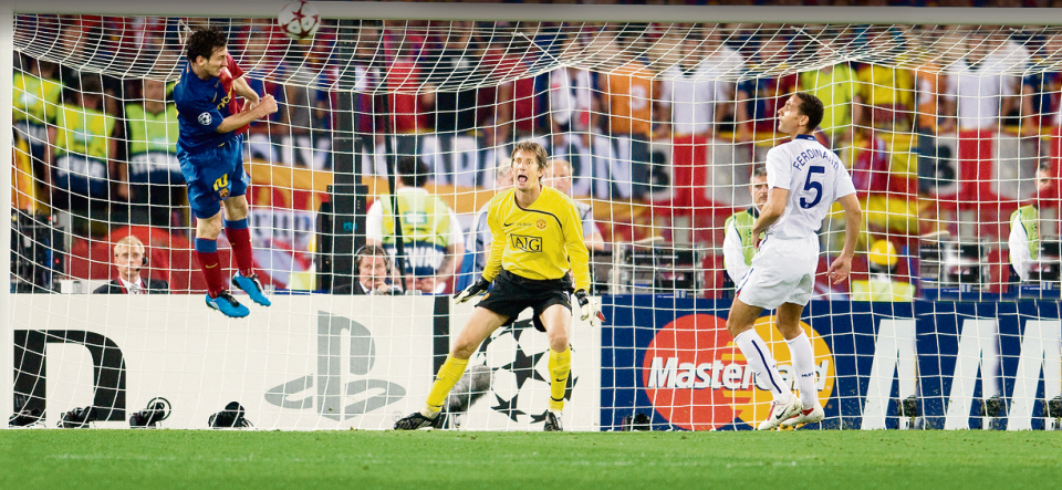  Lionel Messi rises to head home in a classic Barcelona victory over Man Utd in the 2009 Champions League final