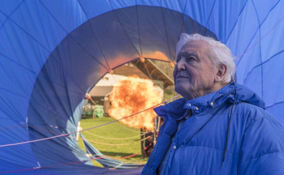  David views the Alps from a hot-air balloon for the series’ transfixing opening sequence