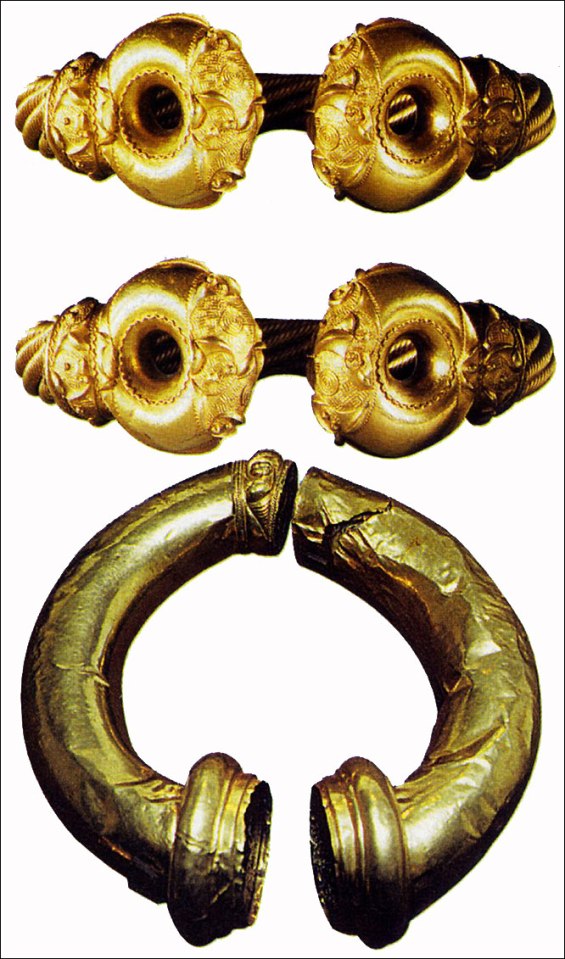  Gold Celtic necklaces, known as torques, from the Snettisham Treasure