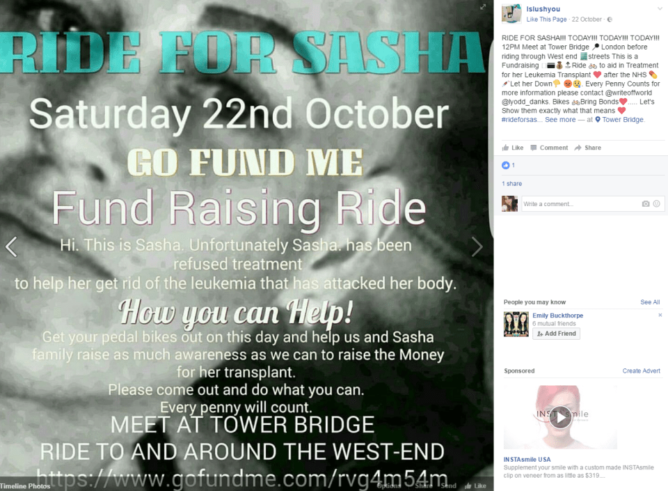  The charity ride was advertised on Facebook