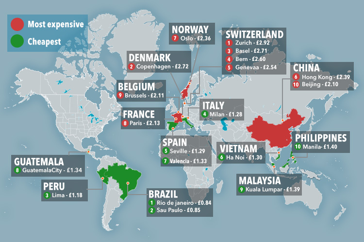  Coffee prices compared across the world with Service Partner ONE