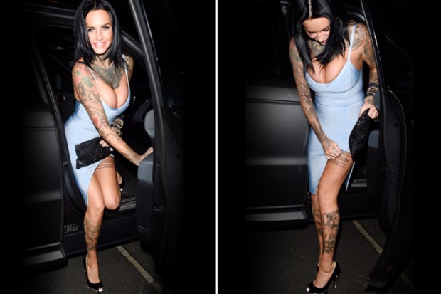 The Ex On The Beach star strapped herself into a pale blue bodycon mini dress