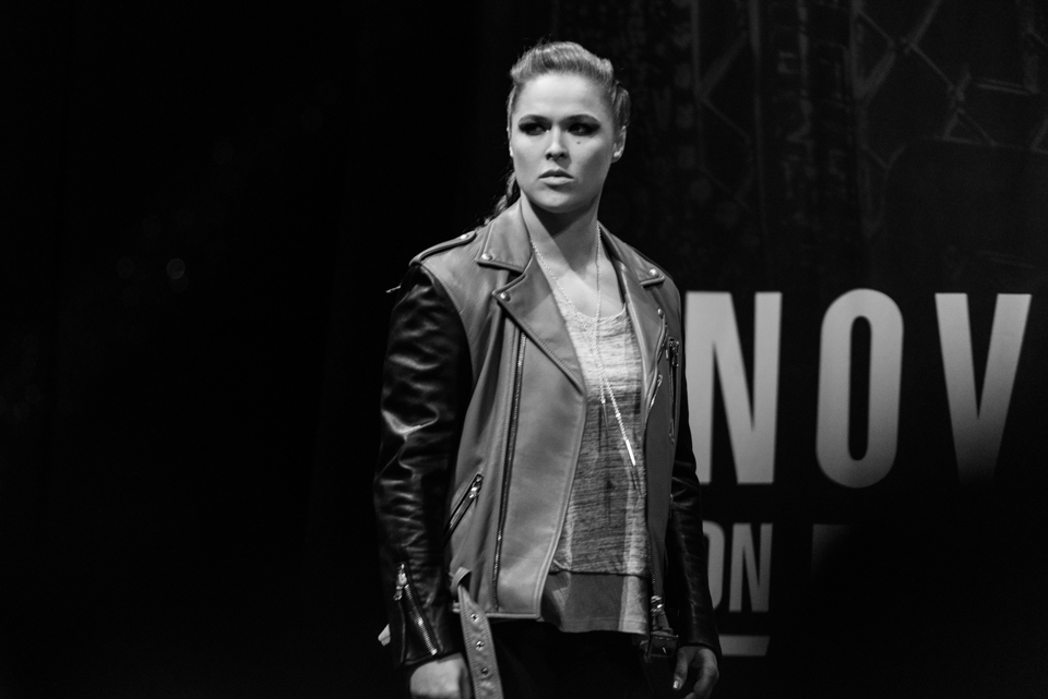  Former UFC women's bantamweight champion Ronda Rousey walks onto the stage at Madison Square Garden