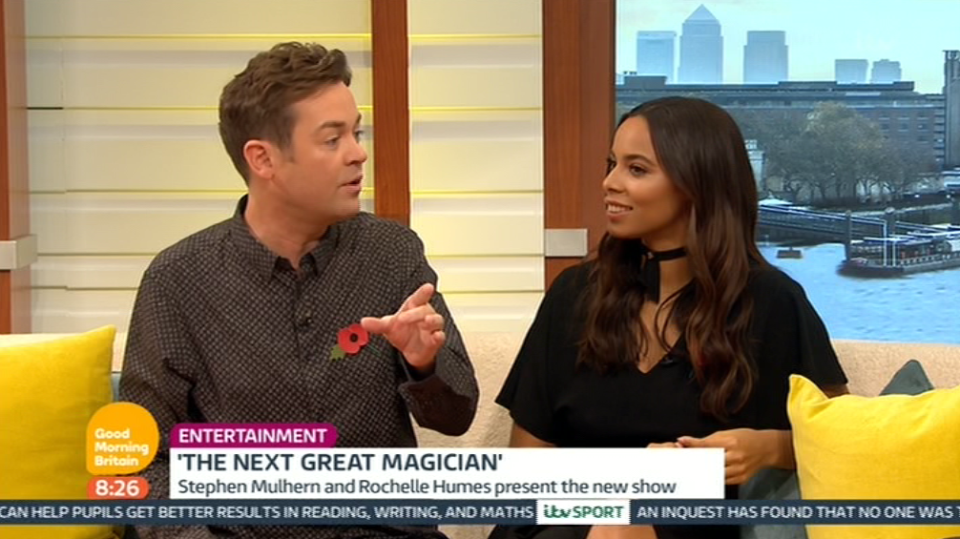 The conversation turned to the pregnant former Towie star after Stephen Mulhern revealed she’d been involved in a trick during filming for his new magic show