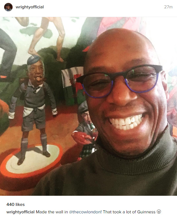 Ian Wright has been immortalised on a new mural in The Cow pub in west London. 