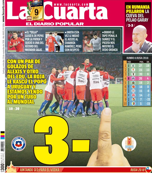  Chilean newspaper La Cuarta made light of the situation on their front page