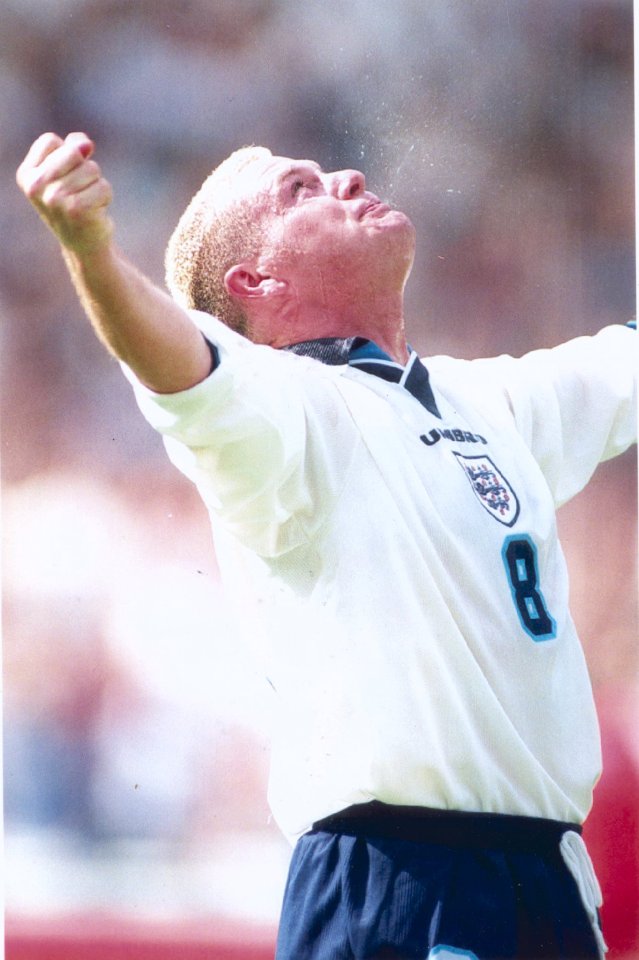  Gazza celebrates his magnificent goal, as taken by Dickie Pelham