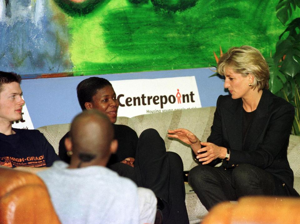 Princess Diana was also a patron of Centrepoint and is pictured here visiting the centre just months before her death in 1997