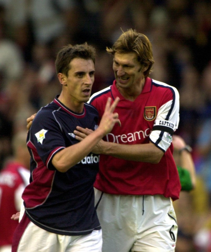  Inspirational Gunners captain Tony Adams talks to Neville in 1999