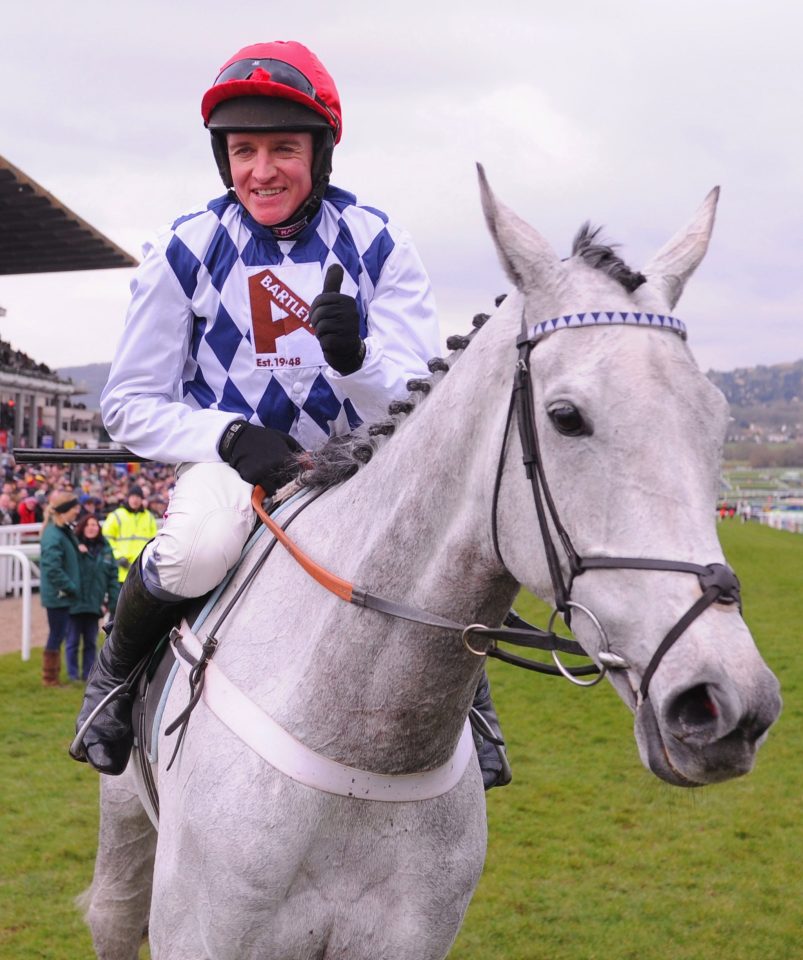  Barry Geraghty celebrates victory on Simonsig three years ago in The Racing Post Arkle Challenge Trophy during Champion Day at Cheltenham