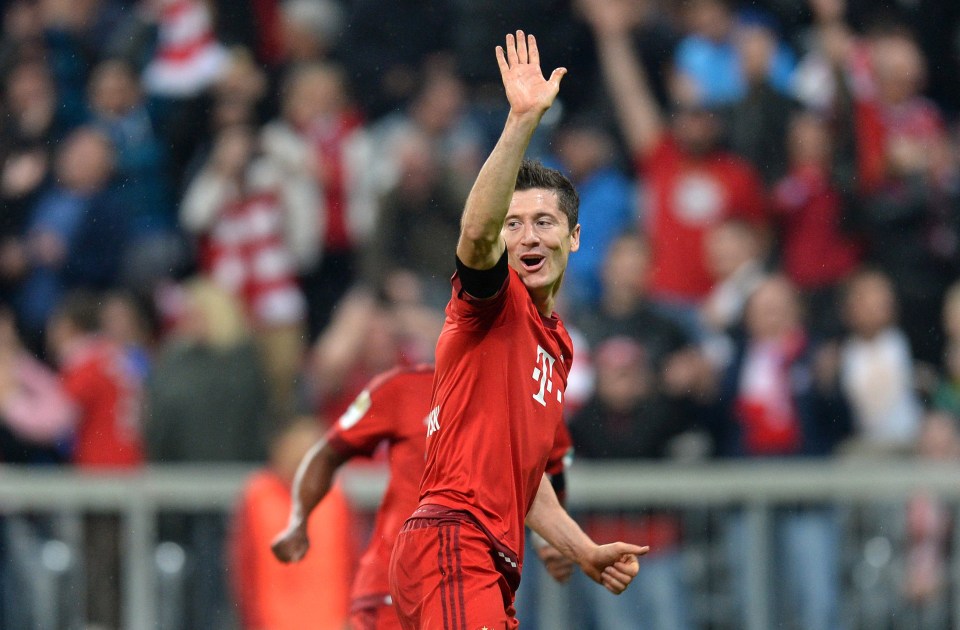  Robert Lewandowski celebrates his sensational five-goal for Bayern Munich