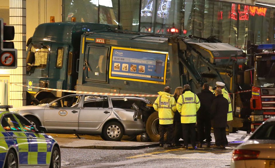  Glasgow City Council bin truck was halted after crashing into hotel