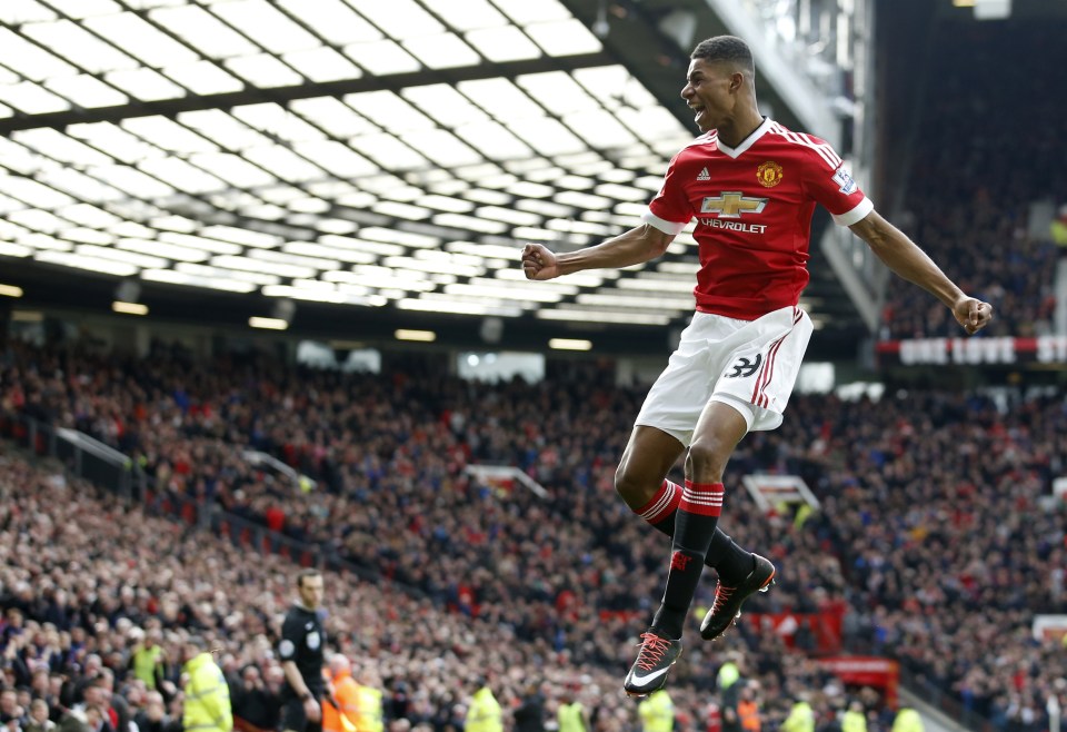  Marcus Rashford celebrates after scoring against Arsenal last season