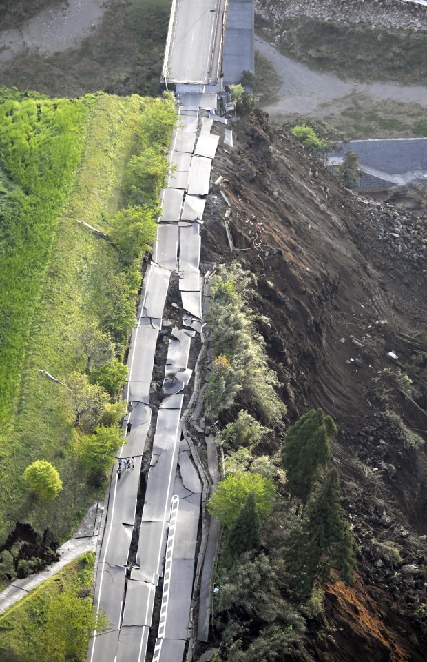  A road in Japan destroyed by an earthquake