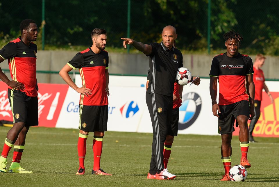  Thierry Henry barks out the orders during Belgium training