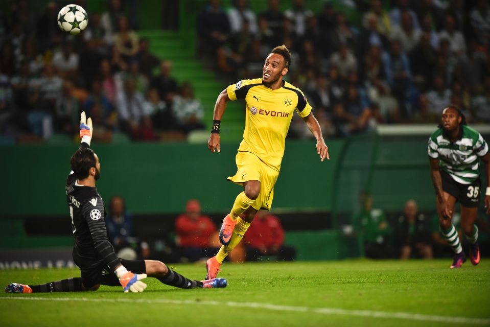  Borussia Dortmund ace Pierre-Emerick Aubameyang scores against Sporting in the reverse fixture