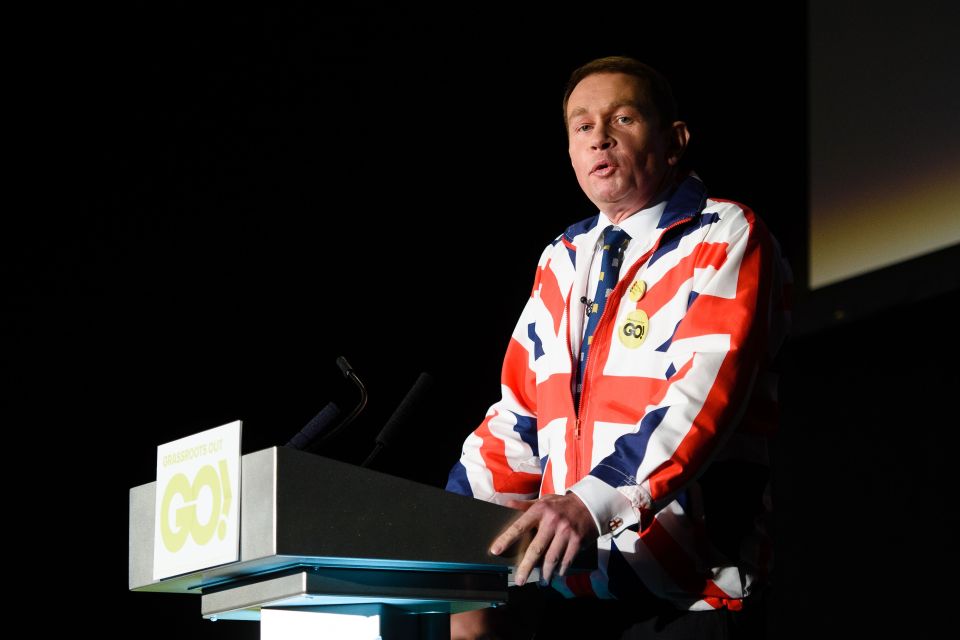  Conservative MP, Philip Hollobone, addresses the audience during the launch of the "Grassroots Out" pressure group