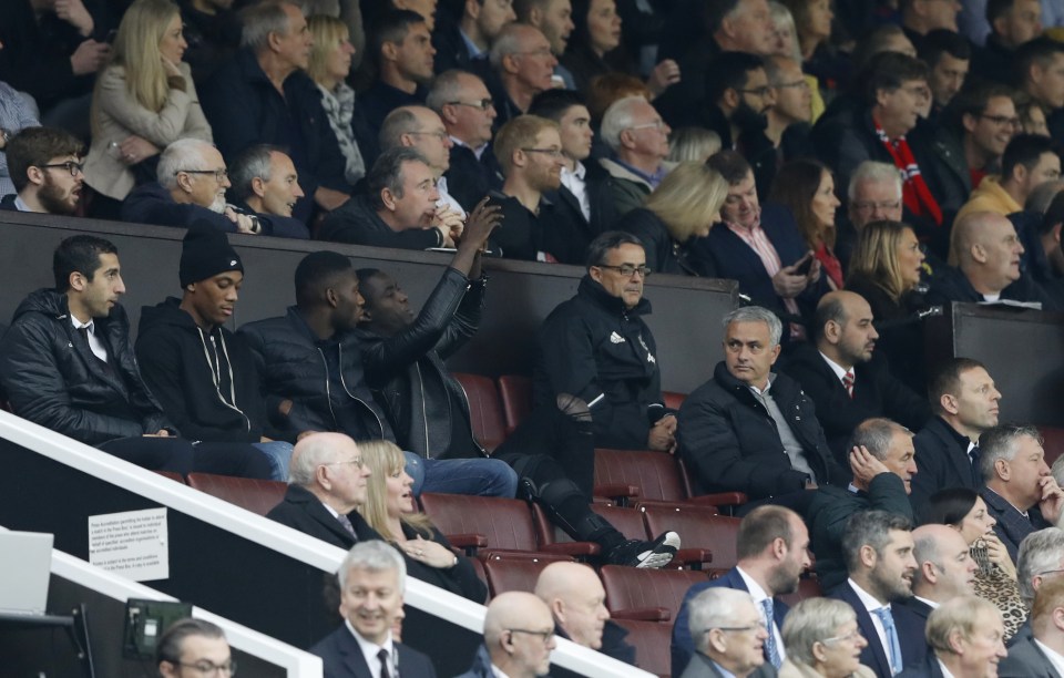  Mourinho watches Martial and Mkhitaryan in the Old Trafford stands against Burnley